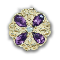 N610 14K PEAR SHAPE AMETHYST AND DIAMOND SLIDE WITH FLEUR DE LIS DETAIL 